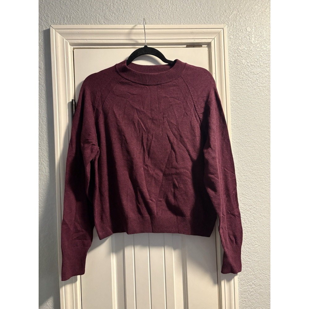 A New Day Sweater Womens Small Burgundy Mock Neck Raglan Long Sleeve Pullover